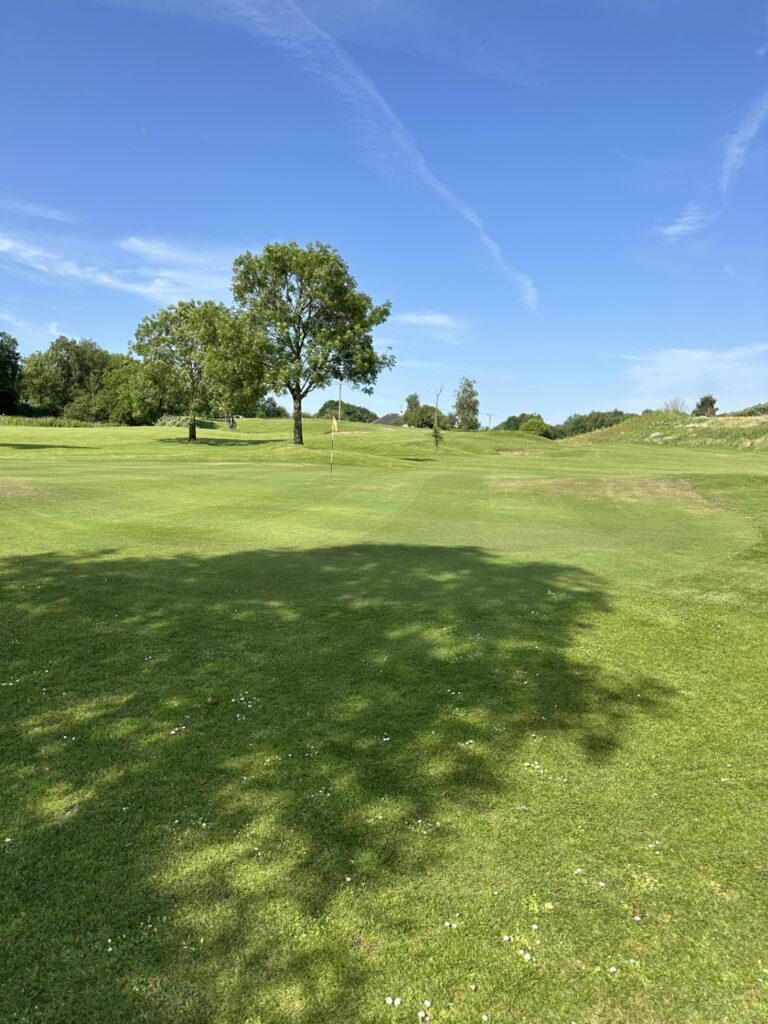 Douglas Valley Golf Course in the sun, looking up towards the club house